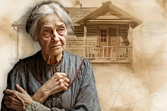 Intricate Architect house plan old woman. Idea floor. Generate AI