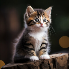 A little cute adorable innocent kitten, little beautiful cute cat, generative ai.