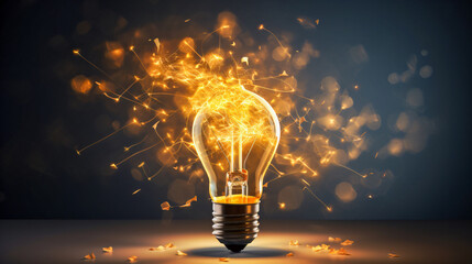 Vibrant Glowing Idea Bulb Lamp: A Creative Design Element Isolated on a Transparent Background, 
Perfect Visualization of Brainstorming, Bright Ideas, and Creative Thinking.