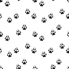 Seamless pattern from animal wolf footprints. Black and white simple design. Print, background, wallpaper, vector