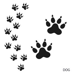 Paw prints, animal footprints, dog footprints template. Icon and track of footprints. Black silhouette. Vector
