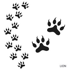 Paw prints, animal tracks, lion footprints pattern. Icon and track of footprints. Black silhouette. Vector