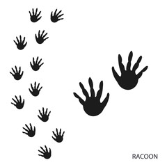 Paw prints, animal tracks, racoon footprints pattern. Icon and track of footprints. Black silhouette. Vector