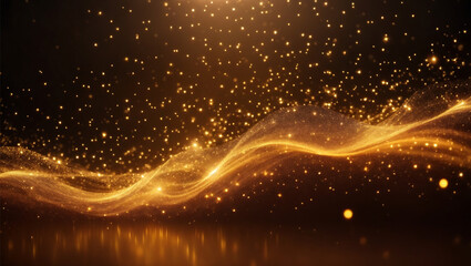 Fototapeta na wymiar Golden particles wave flow with bokeh light effect abstract background