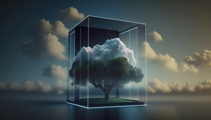 Cloud computing and trees with lighting. 