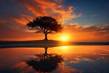 Beautiful landscape during sunset. Summer sunset.