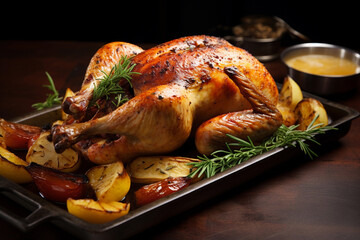 Baked Chicken. A dish of fried chicken with a side dish