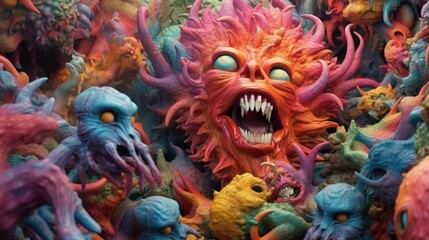 a cartoony monster head in a lot of colors with monst.Generative AI
