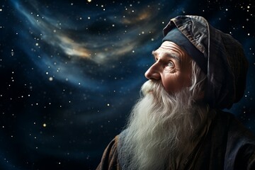 Passionate Astronomer old man starry sky night. Astrology dark. Generate Ai