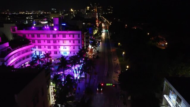 aerial view of ocean drive avenue at miami south beach at night