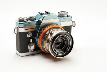 Classic vintage camera on a pristine white surface, capturing nostalgia with timeless elegance and style
