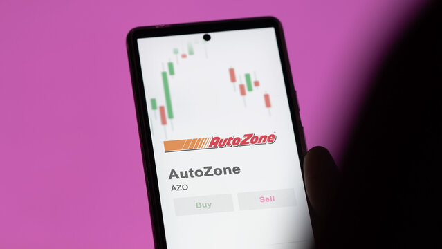 November 9th 2023 Memphis, Tennessee. The logo of AutoZone on the screen of an exchange. AutoZone price stocks, $AZO on a device.