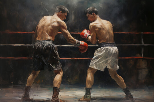 Boxing match. Drawing of two boxers in the ring.
