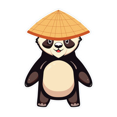 Cute PandaWearing a Bamboo Hat Clipart Illustration