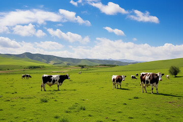 Cows and bulls graze. Salty summer landscape.