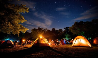 Fototapeta na wymiar Photo of a group of friends enjoying a campfire under a starry night sky