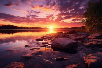 Beautiful sunset on the ocean shore