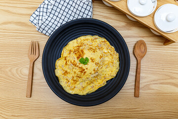 Yellow thin sheet omelette is oil free be appetizing. Easy clean food for healthy.