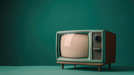 Nostalgic vintage TV on a soothing pastel color background evokes memories of a bygone era