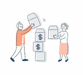 シニアカップルがドルを積み上げているイメージ