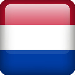 Netherlands flag button. Square emblem of Netherlands. Vector Dutch flag, symbol. Colors and proportion correctly.