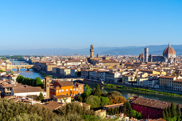 Fototapeta premium View over Florence with the Dome and Cathedral of Florence, Arno River.Florence,Tuscany,Italy,Europe