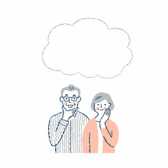 吹き出しと笑顔のシニアカップル