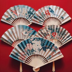 chinese fan on  red background