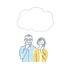 吹き出しと笑顔のシニアカップル