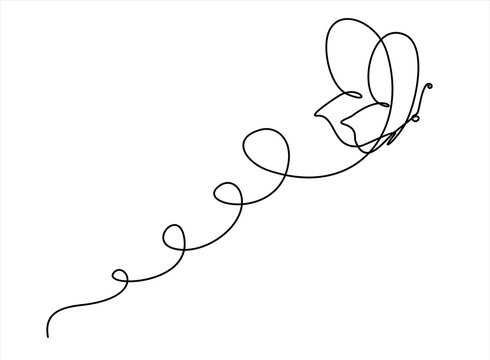One line flying butterfly design silhouette. Hand drawn minimalism style vector illustration