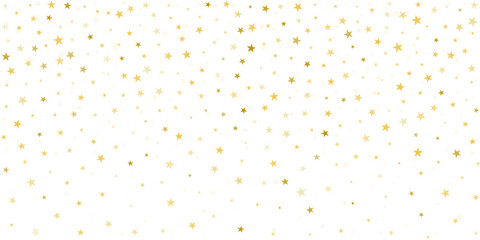 Gold stars vector background, sparkling Christmas confetti falling isolated on white. Magic shining flying golden stars glitter backdrop, sparkle border