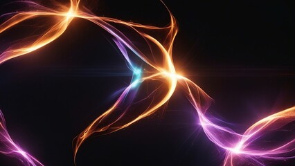 abstract background with glowing lines _Two abstract energy beams of different colors colliding in a black background ,                    