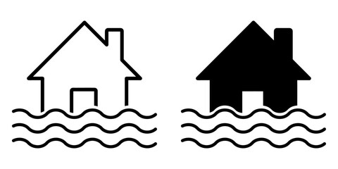 ofvs484 OutlineFilledVectorSign ofvs - house - flood catastrophe vector icon . inundation . insurance case . isolated transparent . black outline and filled version . AI 10 / EPS 10 / PNG . g11827