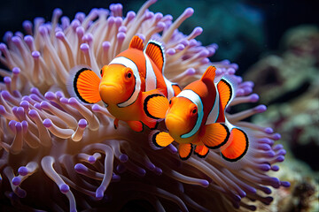 A Playful Clownfish Dances Amongst the Graceful Tentacles of a Colorful Anemone