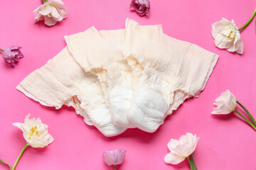 Period panties with flowers on pink background