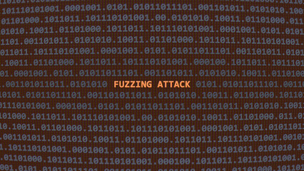 Cyber attack fuzzing attack. Vulnerability text in binary system ascii art style, code on editor screen. Text in English, English text