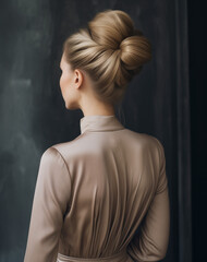 a blond model in a gorgeous braided ballerina bun updo