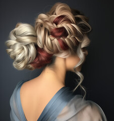 a model in a braided updo with edgy braid in back