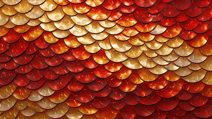 Chinese Dragon Scales Texture Chinese New Year 2024 Year Of The Dragon, Red and Gold Symmetry Pattern. Chinese Dragon Background. Generative AI