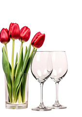 Christmas Border with Tulip and Goblet Glasses on White�Isolated on a transparent background