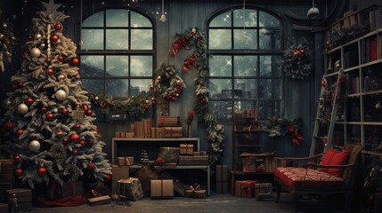 Fototapeta na wymiar Dark aesthetic Christmas background, AI generative