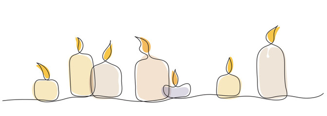 Set of vector candles using minimalist technique in color