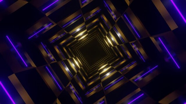 Gold and Purple Neon Glow Chess Type Tunnel Background VJ Loop in 4K