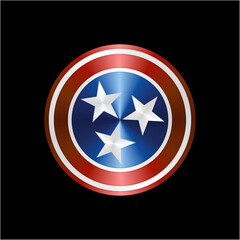 Three Star Icon Tennessee Symbol Nation Circle in Red and Blue Vector 3D