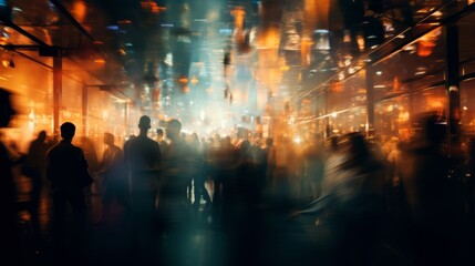 Obraz premium Vibrant urban celebration: bokeh, lively crowd, festive atmosphere, depth blur for a spirited vibe.