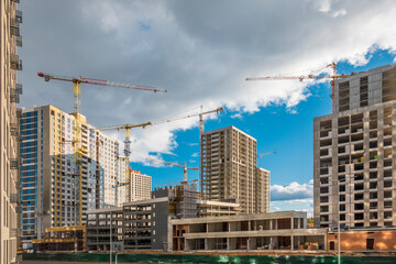 Huge construction site of high-rise multi-apartment buildings