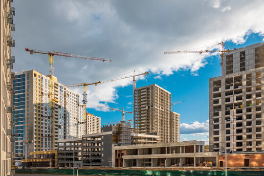 Huge construction site of high-rise multi-apartment buildings