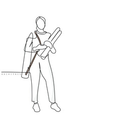 line art of architects. Building architecture business concept. Architect briefing investors businessmen and foreman. One line vector art. Isolated Architect design.Empowered woman. Engineer line art.