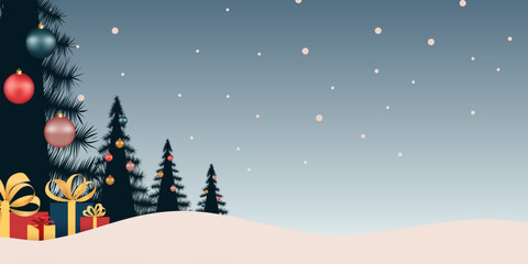 Winter landscape in flat style. The Christmas landscape. Vector illustration.