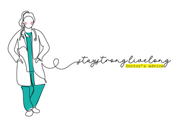  line art of doctors. Vector art concept. Medicine and highest academic degree. Health care. Physicians vector concept art. One line art. Minimalism. Poster or banner design concept. doctor day